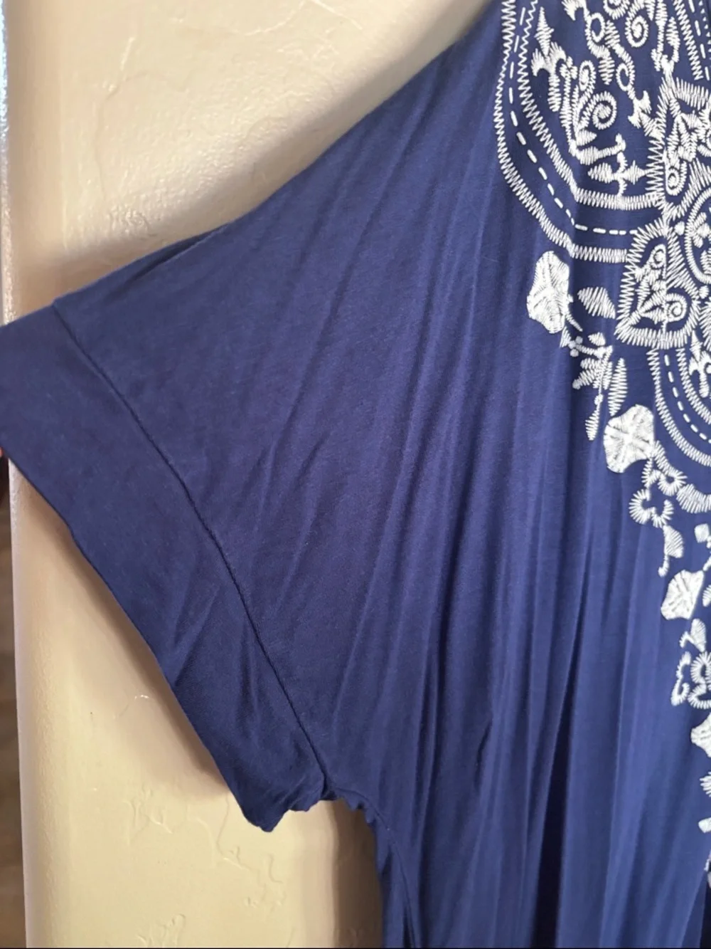 HEIMISH USA Navy Blue Short Sleeve Faux Embroidered V-Neck Tunic - Picture 3 of 7